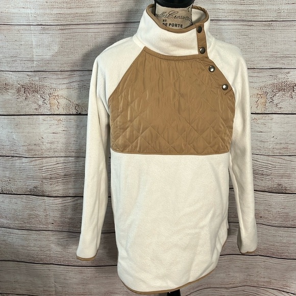 J Crew Factory Quilted Button Neck Sherpa Tunic Top Size Small Faux Fur - Picture 2 of 13